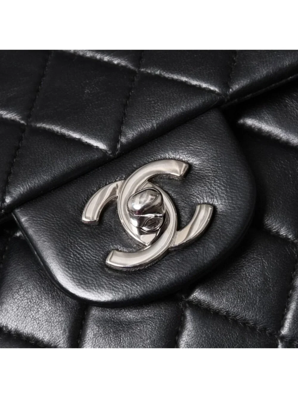 Chanel Quilted 25 Double Flap Chain Shoulder Bag Lambskin CC Logo Black Silver